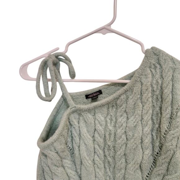 Wild Fable Long Sleeve One Shoulder Mint Green Cable Knit Crop Sweater Small - Picture 5 of 7